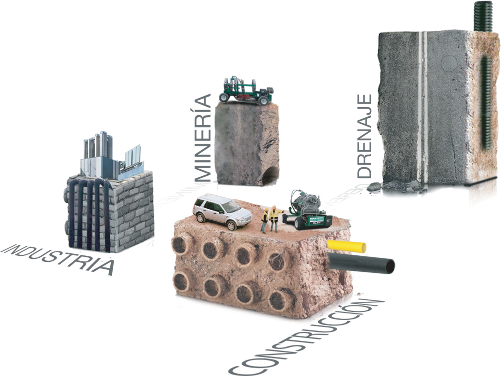 Ilustración de los sectores de Innovations: industria, minería, drenaje y construcción